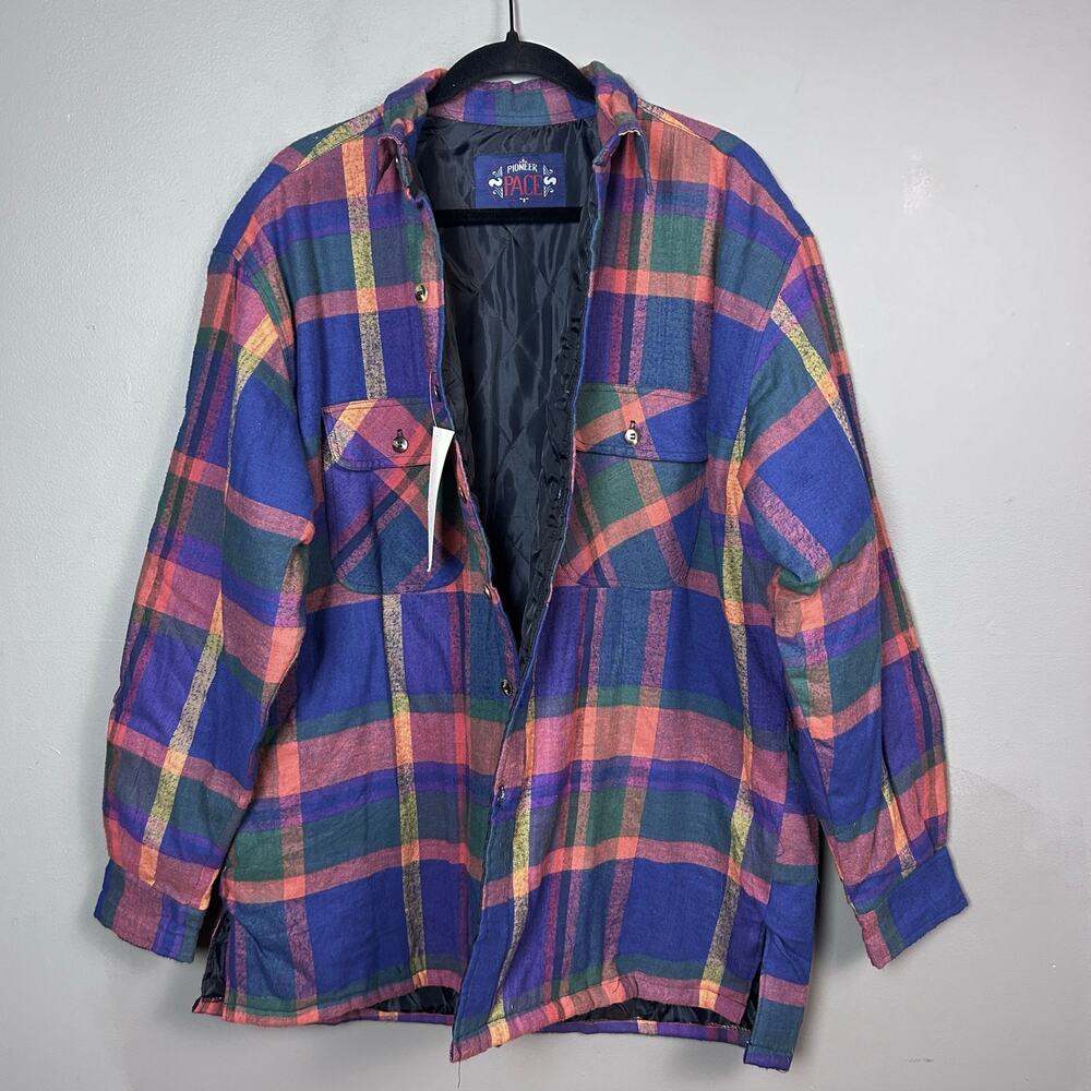 Vintage work jacket Large madras plaid quilted chore Pioneer‎ Pace cotton NWT